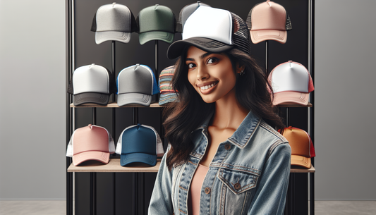 A selection of trendy and timeless trucker hats designed for women. Display a variety of designs with different colours and patterns. Include hats that might suit different attire and personalities. T