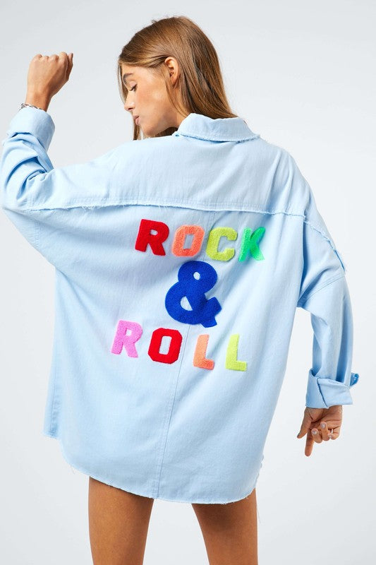 Rock & Roll Applique Fringed Hem Shirt