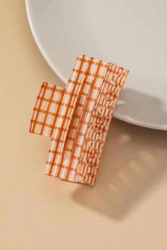 Transparent checker pattern hair claw clip