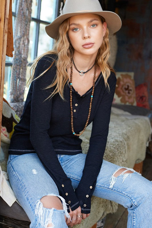 Leah Button Henley Top