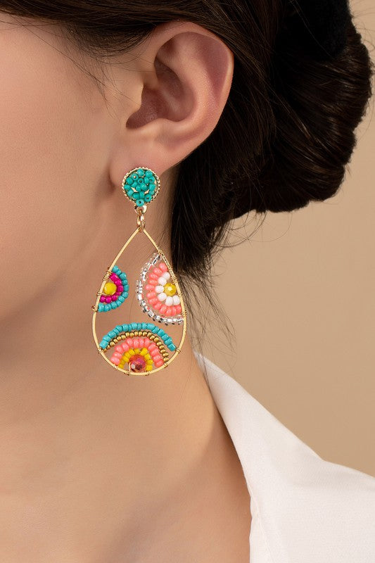 Multi color seedbead hoop earrings