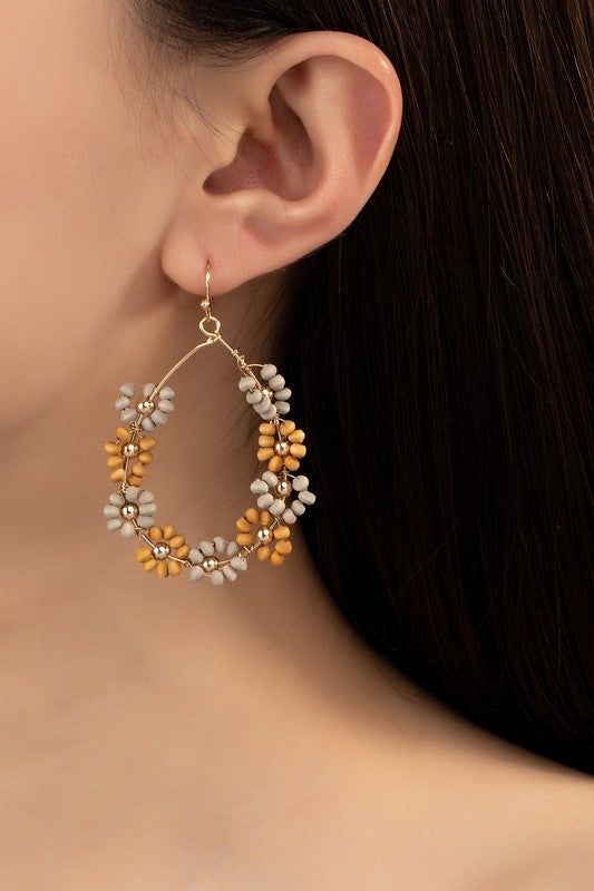 Wood Bead Flower Earrings