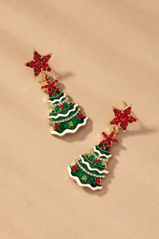 Christmas tree drop earrings