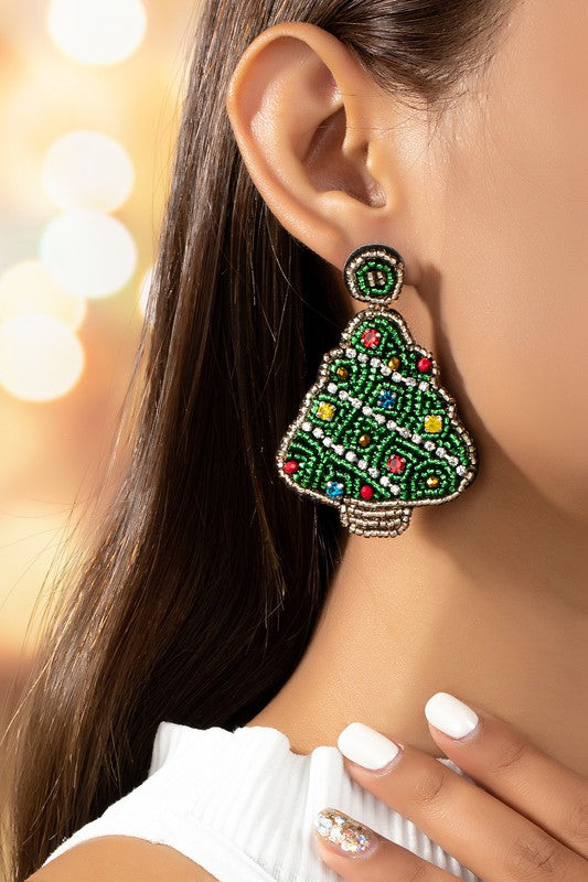 Seed Bead Christmas Tree Earrings