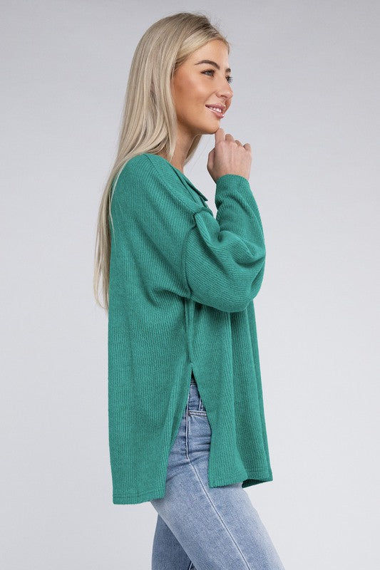 Brushed Loose Henley Sweater