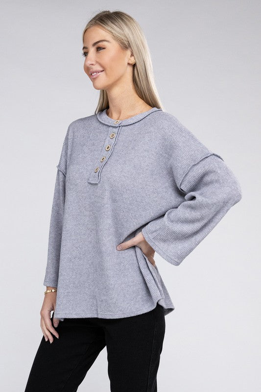Brushed Loose Henley Sweater