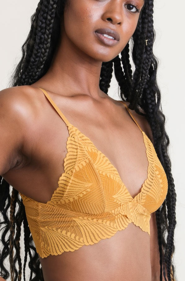 Butterfly Scallop Lace Bralette Small / Mustard