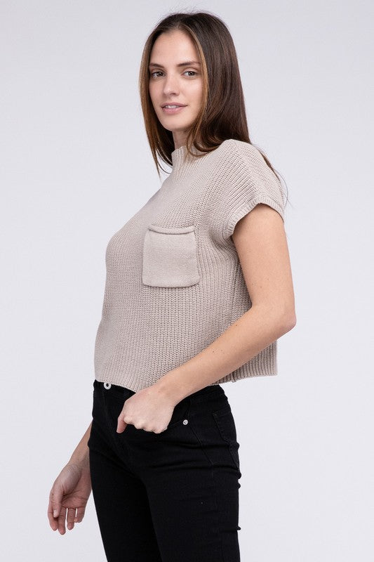 Mock Neck Short Sleeve Sweater