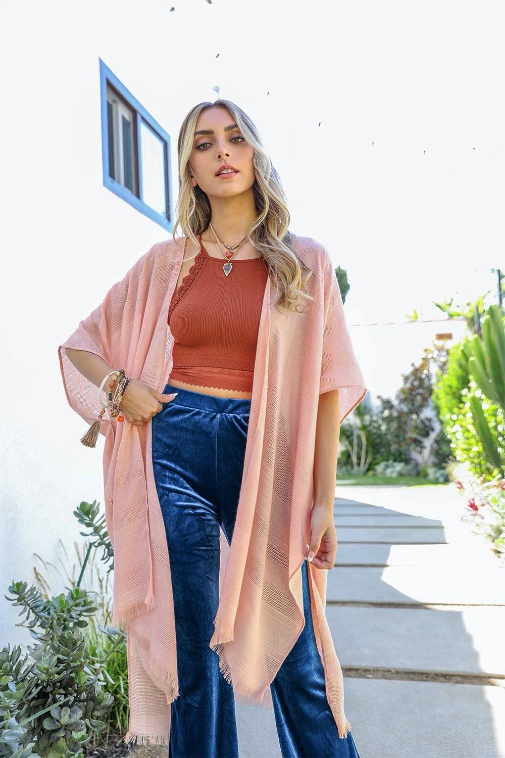 Diamond Embroidered Kimono Blush