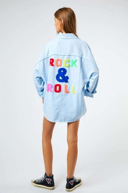 Rock & Roll Applique Fringed Hem Shirt