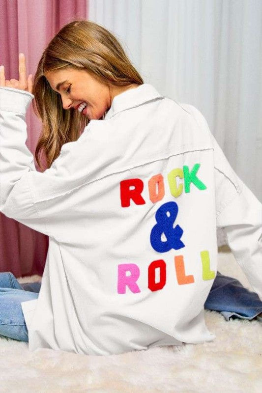 Rock & Roll Applique Fringed Hem Shirt