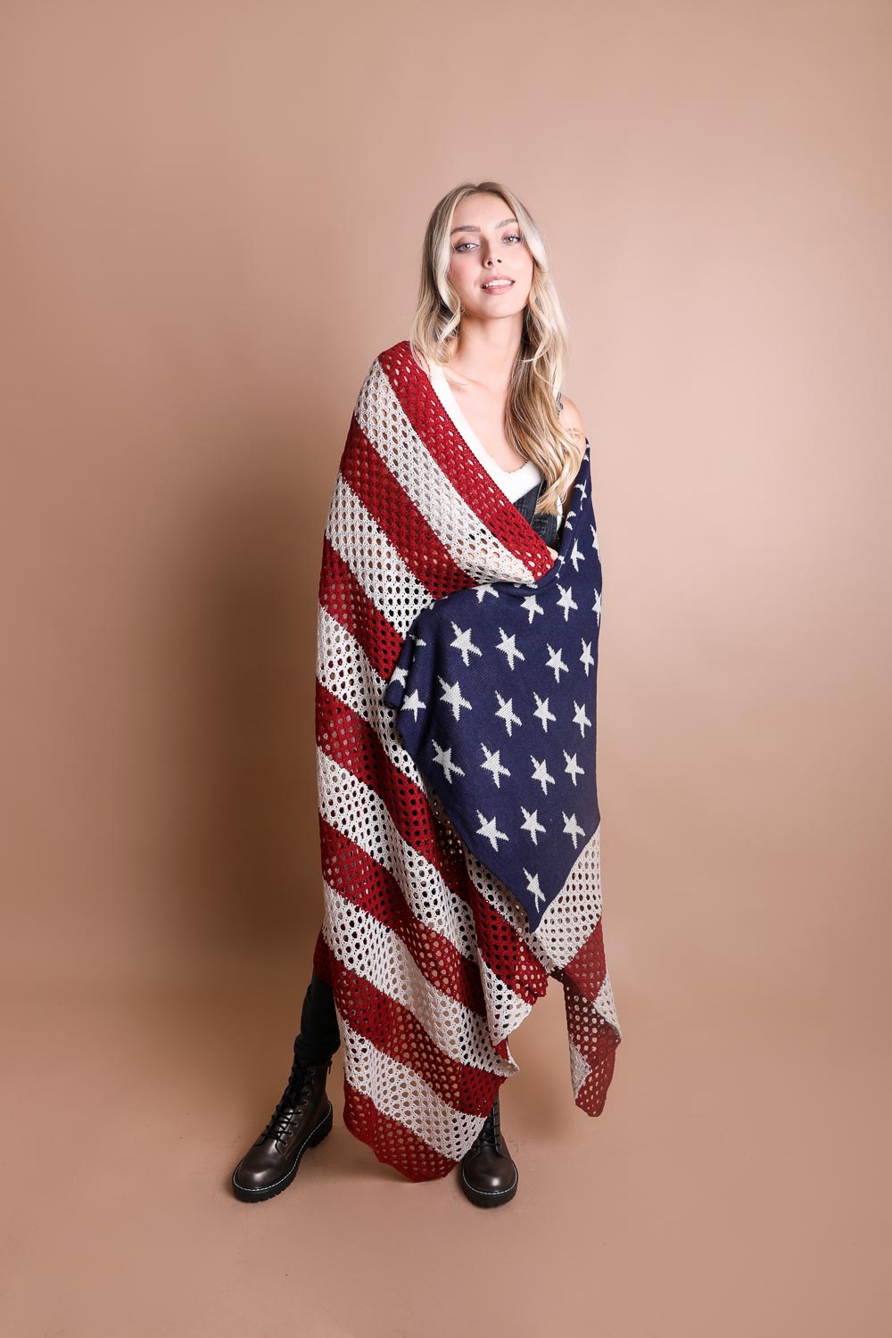 Knit American Flag Blanket Scarf Scarves