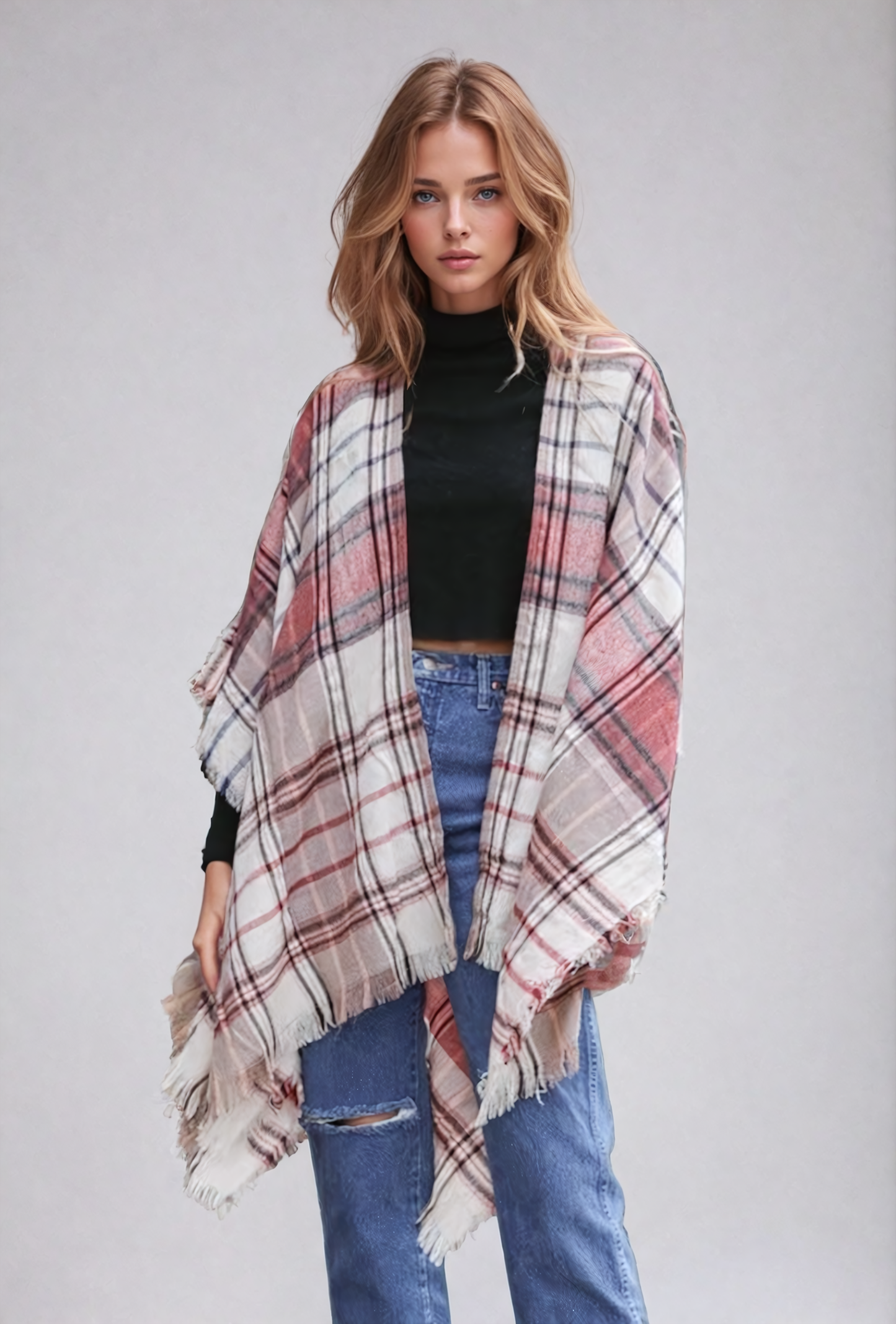 Lightweight Plaid Ruana