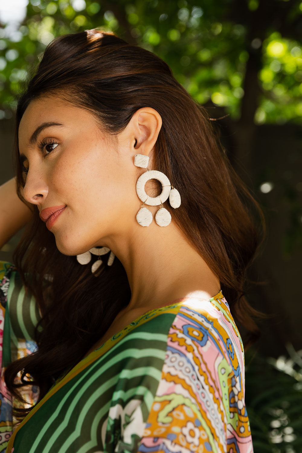 Raffia Bloom Circle & Teardrop Earrings Jewelry White