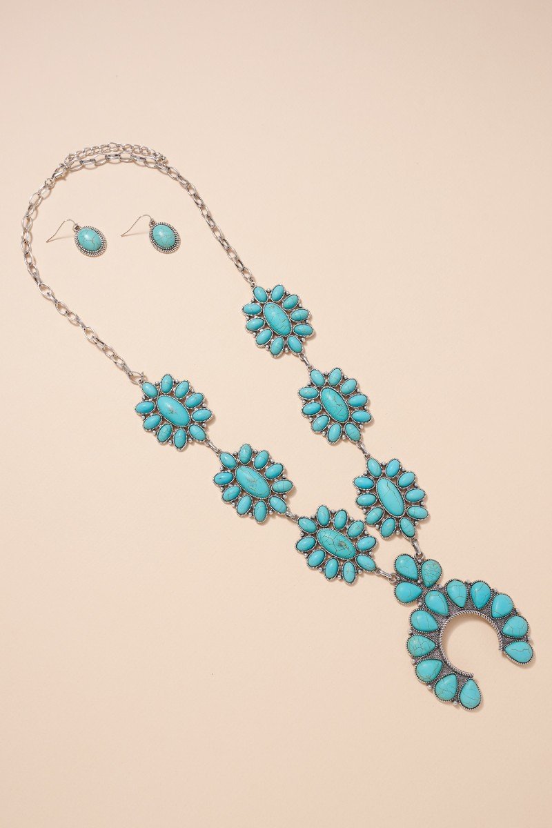 Lariat Long Squash Blossom Turquoise Necklace - Liv Rocks Energy Healing Crystals Shop, Gems + Wholesale Sage