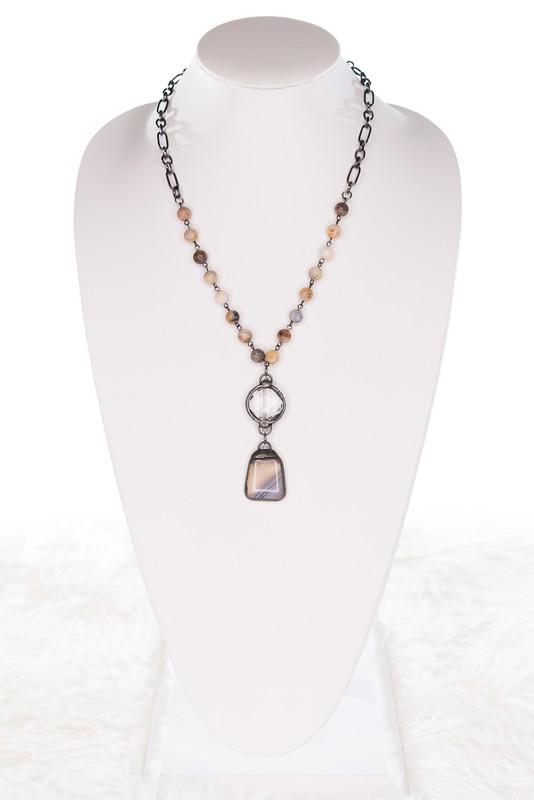 Yale Agate + Crystal Beaded Pendant Boho Necklace - Liv Rocks Energy Healing Crystals Shop, Gems + Wholesale Sage