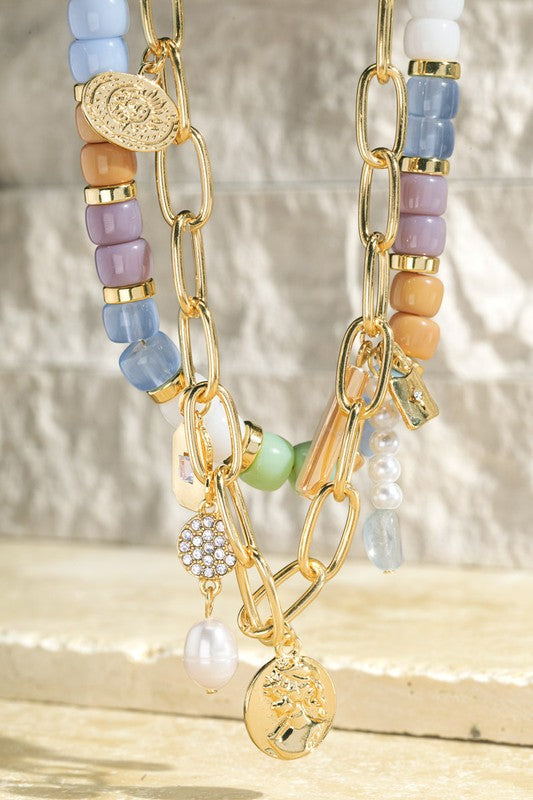 Charms + Beaded Layered Necklace