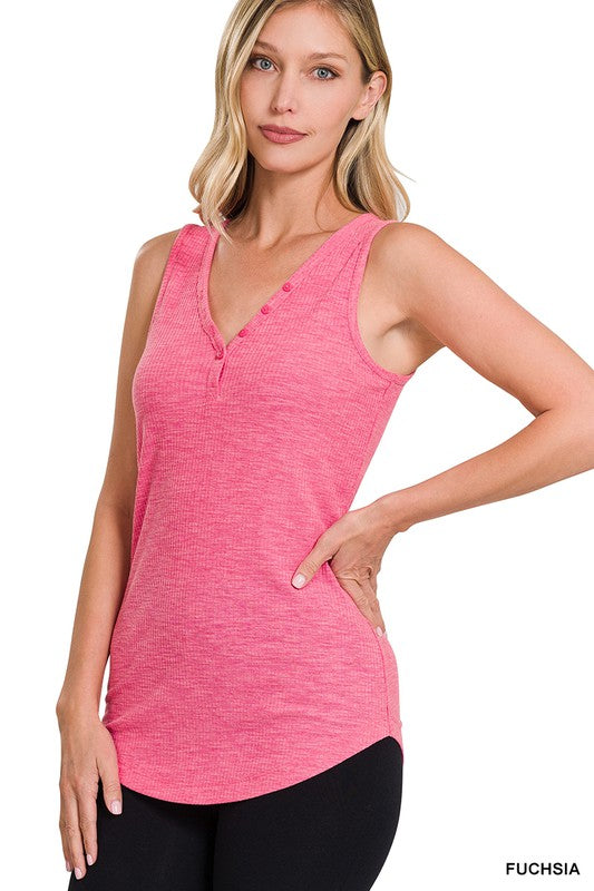 Ribbed Button Front Tank