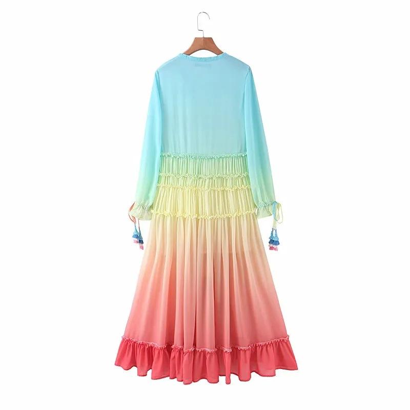 Rainbow Ombre Maxi Bohemian Dress